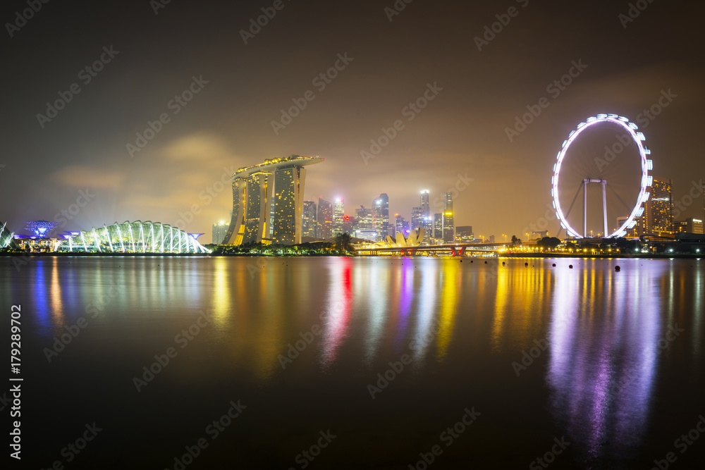 Singapore night view of marina bay and beautiful