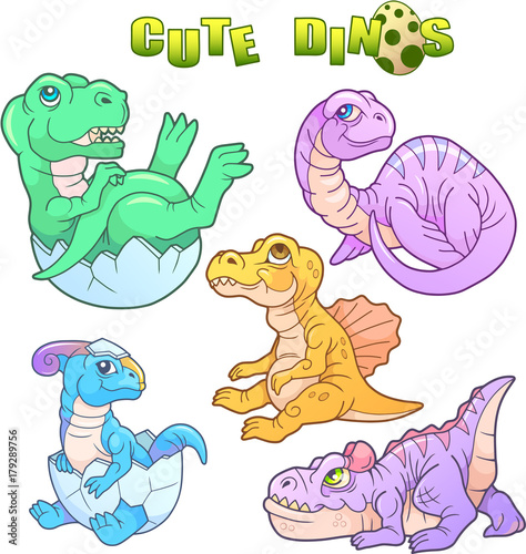cartoon cute dinosaurs set of images  