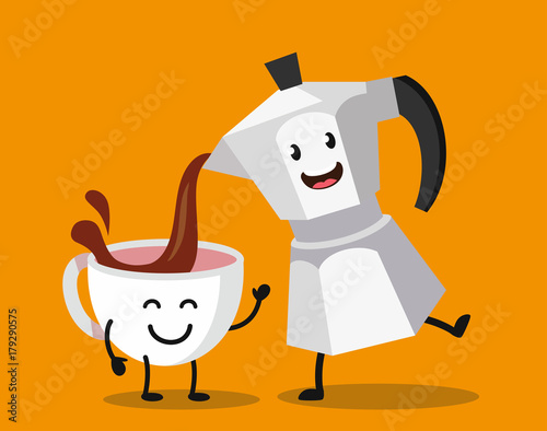 Cup of coffee and italian maker pot.