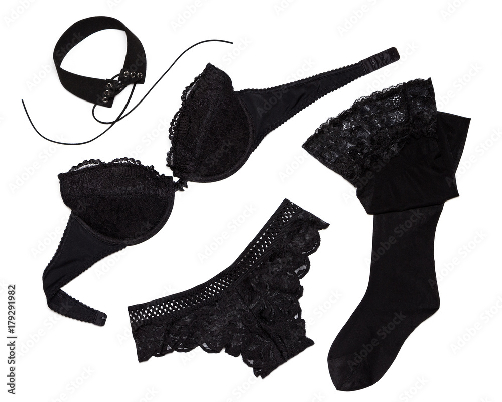 Black lingerie set on white background Stock Photo | Adobe Stock