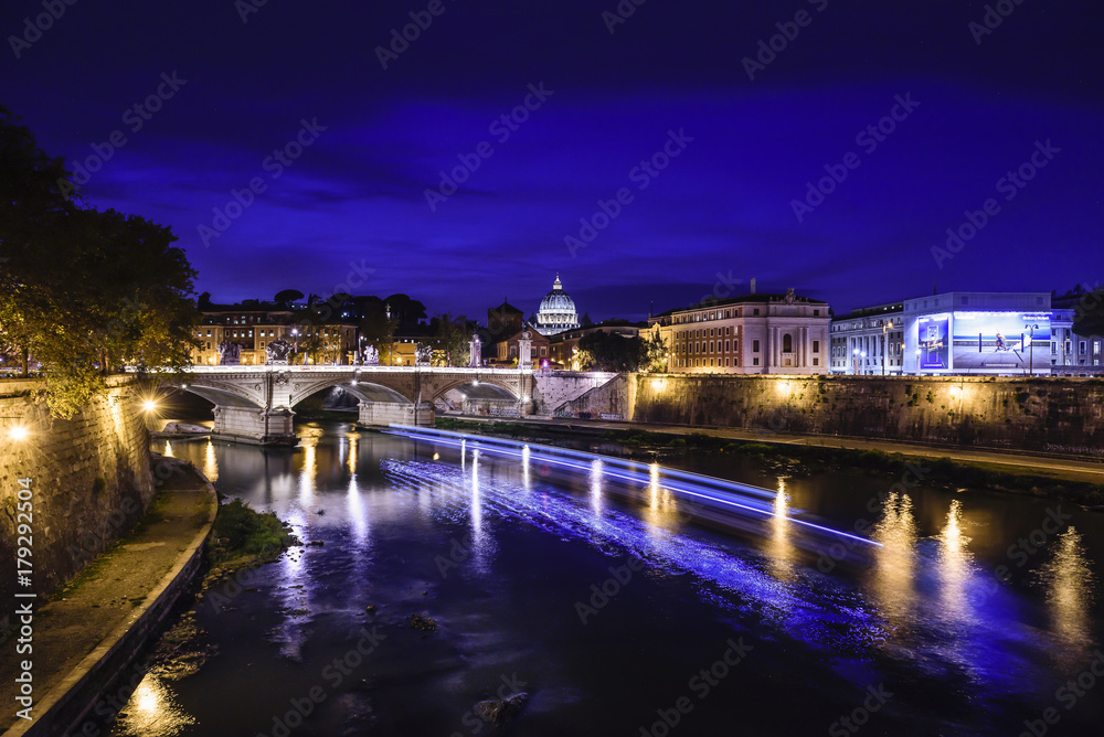 River, Tevere, San Peters, Landscape, Sunset, Ora blu, Cupola, Rome, Lazio, Italy, Europe