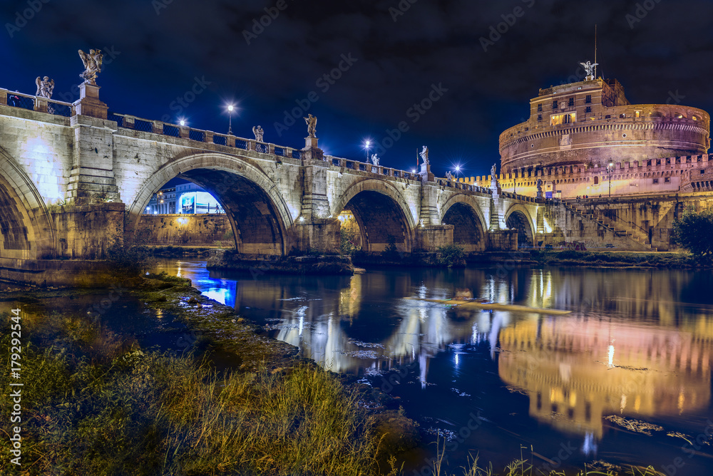 Cityscape, Landscape, Castel Sant Angelo, Night, Ora Blu, Bridge, Ponte Angelo, Rome, Lazio, Italy, Europe