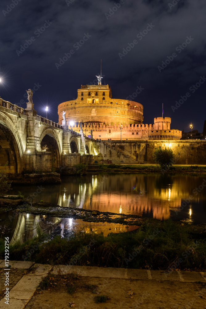 Cityscape, Landscape, Castel Sant Angelo, Night, Ora Blu, Bridge, Ponte Angelo, Rome, Lazio, Italy, Europe