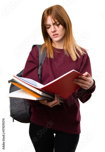 Student woman reading book