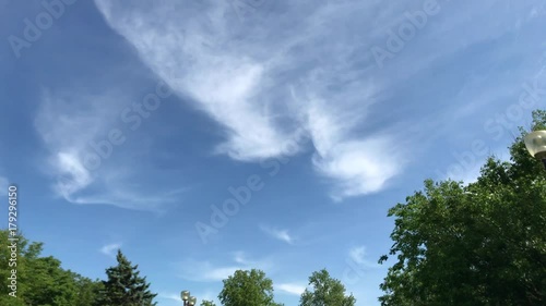 Motion Up: Red street Park city Krasnodar Beautiful blue sky alley garden flowers downtown people walk green grass Billboard lights trees summer cars traffic russia citizens park leafs walks track
