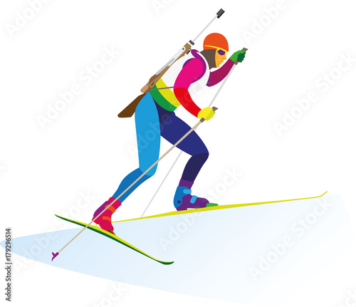 young high biathlonist is running fast on the track of the championship
