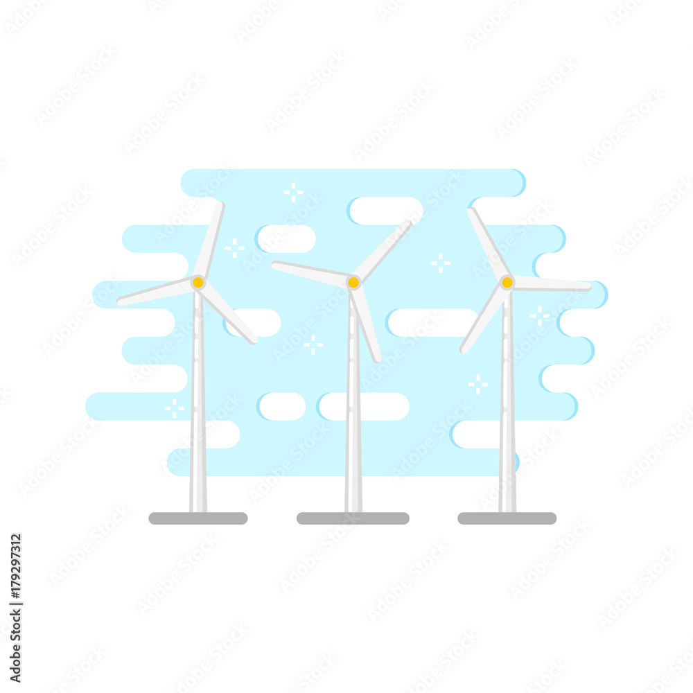 vector flat windmill, wind turbines icon. Generator of renewable green ecological bio friendly alternative energy. Isolated illustration on a white blue abstract background. vector flat windmill, wind turbines icon. Generator of renewable green ecological bio friendly alternative energy. Isolated illustration on a white blue abstract background.