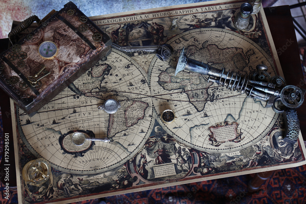 Steampunk mappa giro del mondo