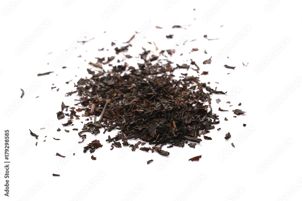 Black tea leaves isolated on white background Black tea leaves isolated on white background