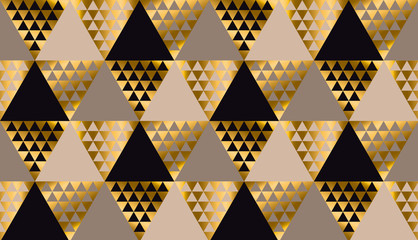 Canvas schilderij Glamour stijl patronen Zwart goud beige driehoeken luxe  © galyna_p