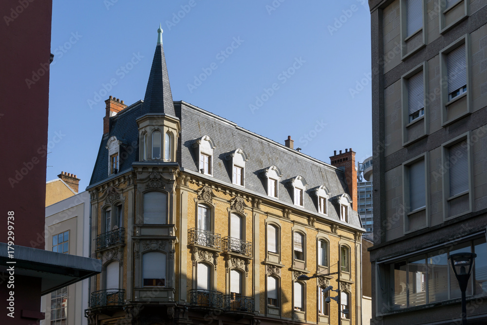 Antique building view in Old Town Mulhouse,France