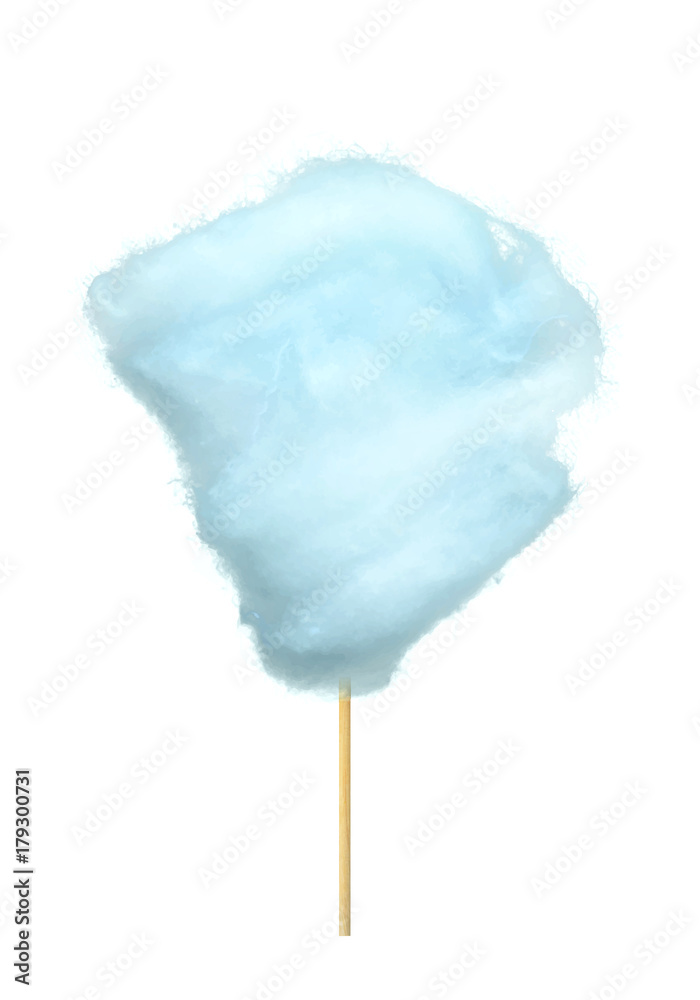 Realistic Blue Cotton Candy on Stick Isolated Realistic Blue Cotton Candy on Stick Isolated