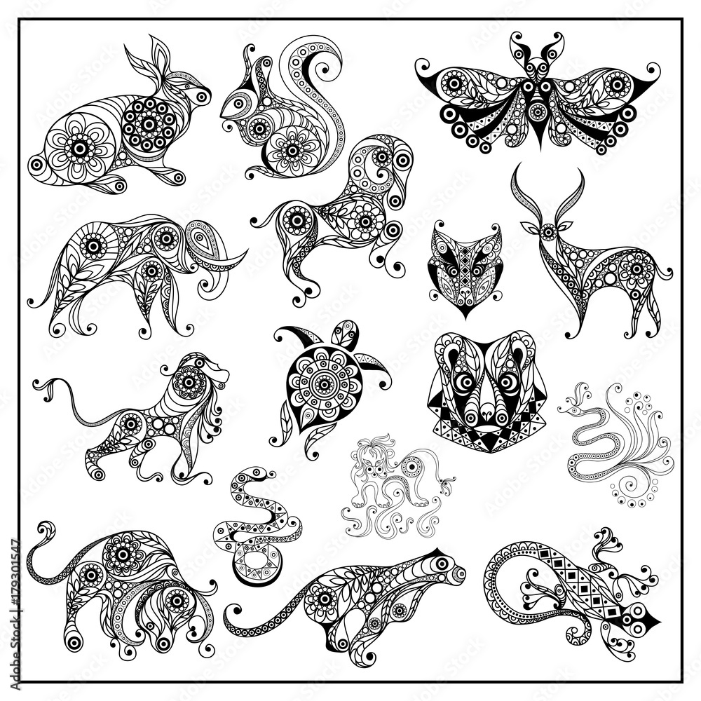 Graphic illustration of wild animals_set 4 Graphic illustration of wild animals_set 4