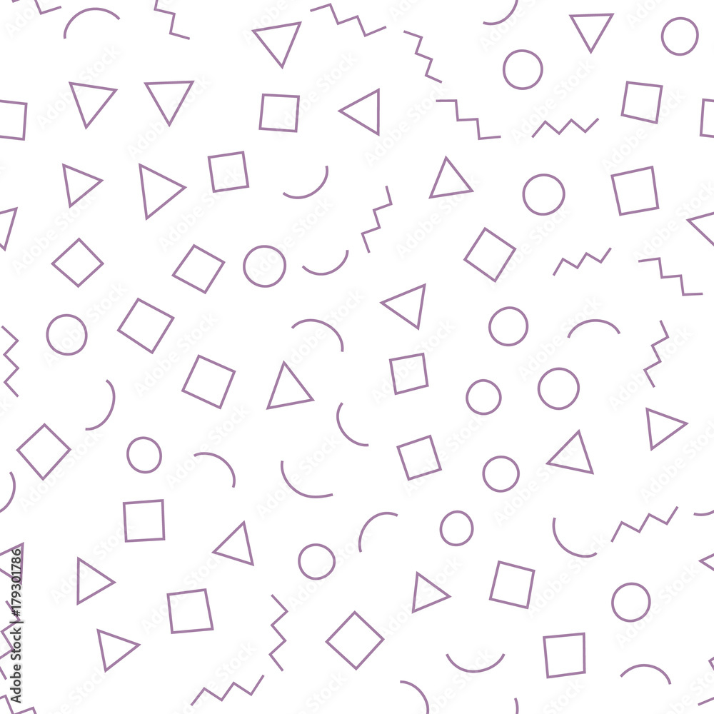 Seamless memphis pattern 80's-90's styles on a white background with different shapes. Vector repeating texture. Seamless memphis pattern 80's-90's styles on a white background with different shapes. Vector repeating texture.