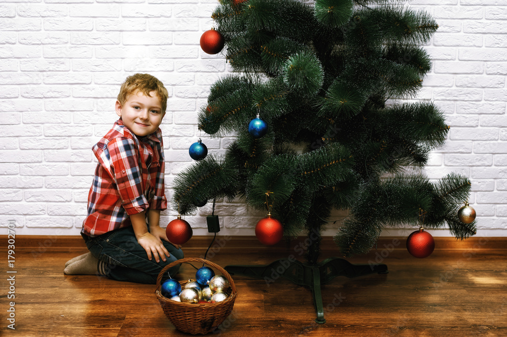 The child of the house decorates the Christmas tree