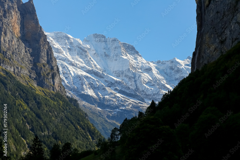 Alpine peaks are seen from Lauterbrunnen