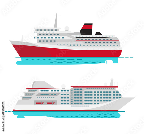 Spacious Luxury Cruise Liner and Big Red Steamer