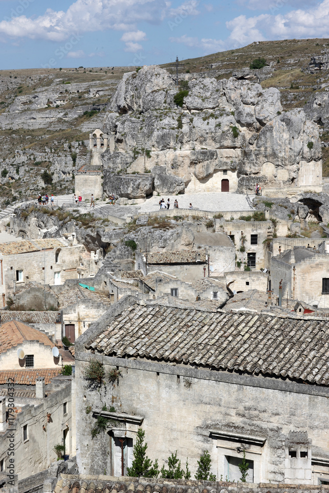 A view of the houses of an ancient city in the rocks. Matera. Italy, Europe.