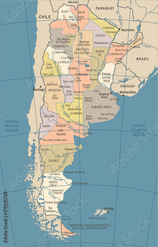 Argentina Map - Vintage Vector Illustration