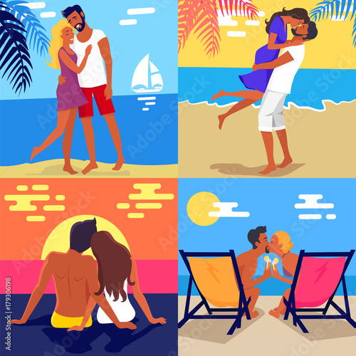 Romantic Young Couple Spending Honeymoon on Beach.