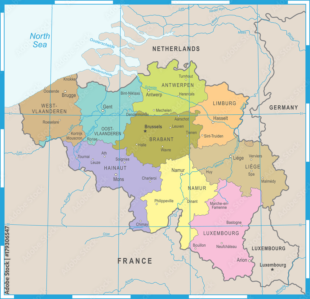 Naklejka premium Belgium Map - Vector Illustration