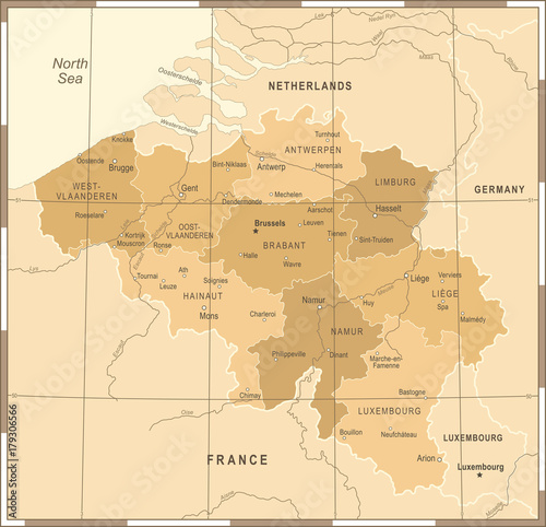 Belgium Map - Vintage Vector Illustration