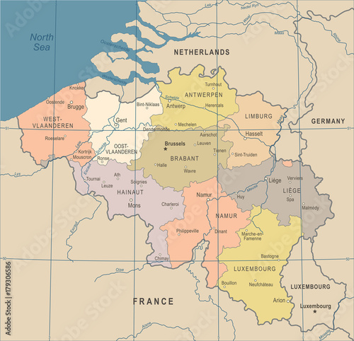 Canvas Print Belgium Map - Vintage Vector Illustration
