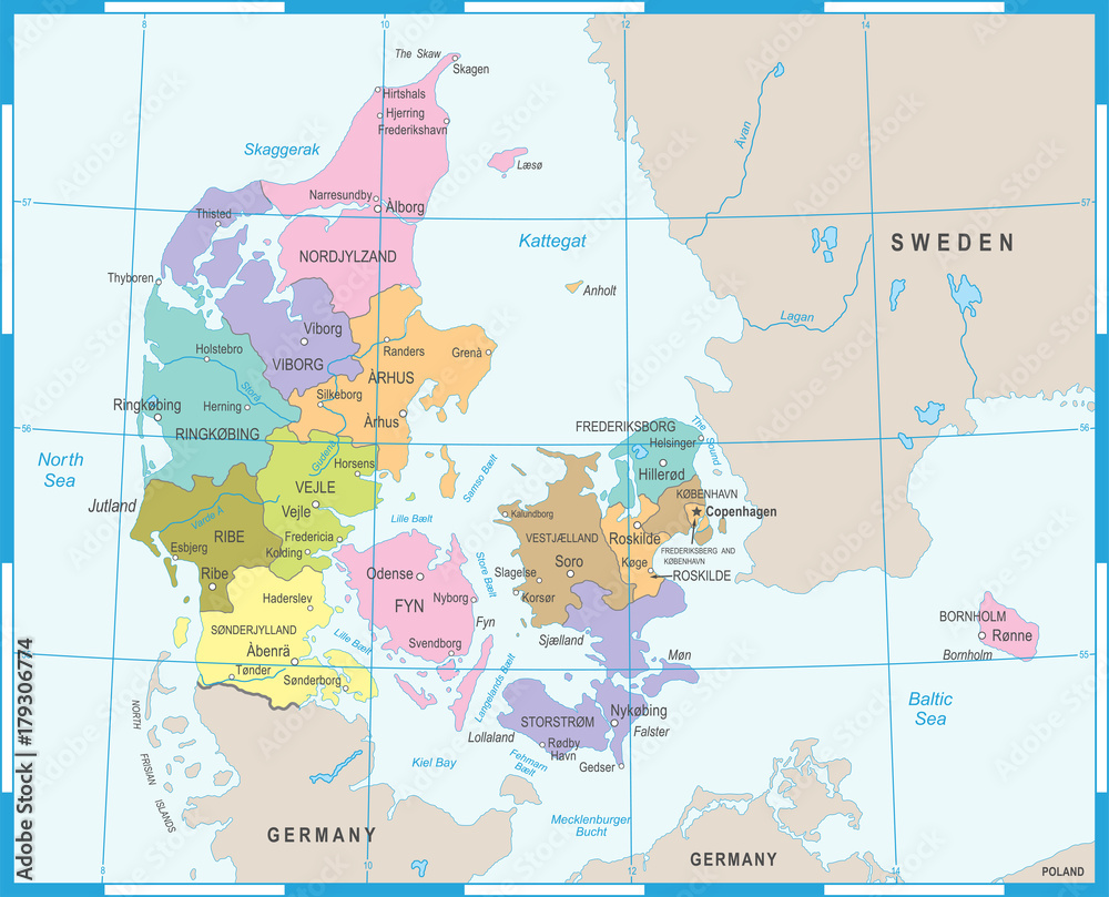 Denmark Map - Vector Illustration