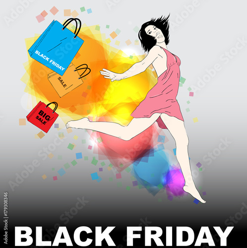 Black Friday, vector illustration with young girl