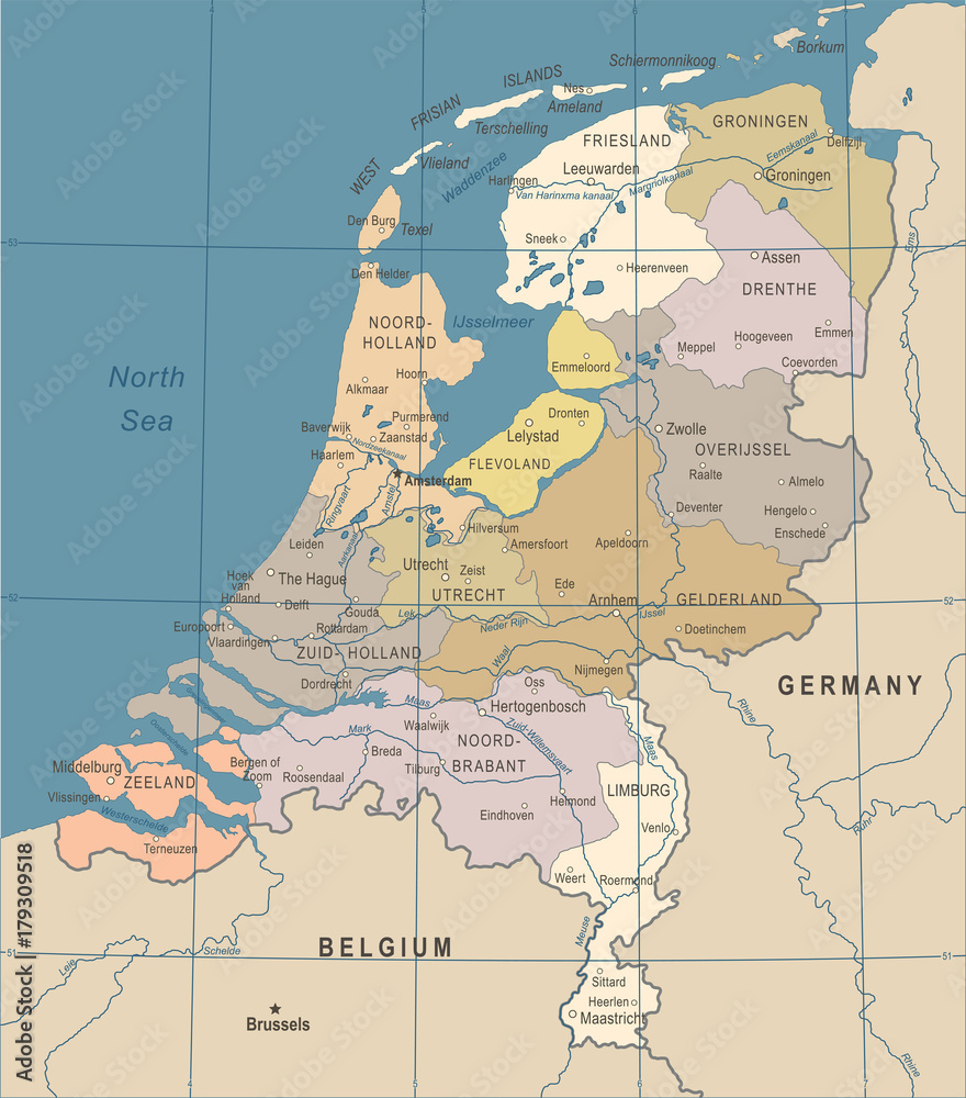 Obraz premium Netherlands Map - Vintage Vector Illustration