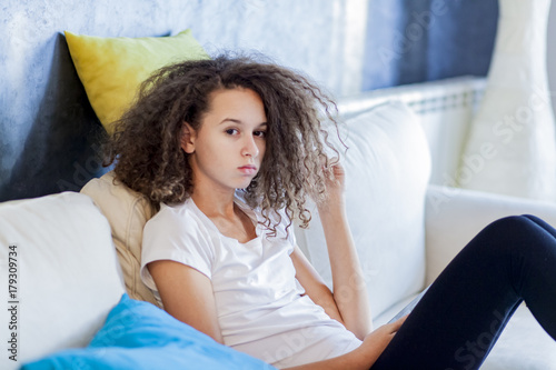 Curly hair  teen girl
