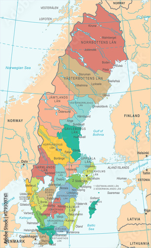Fototapeta Naklejka Na Ścianę i Meble -  Sweden Map - Vector Illustration