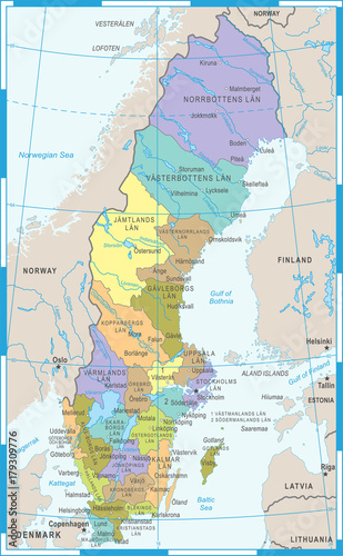 Fotografia Sweden Map - Vector Illustration