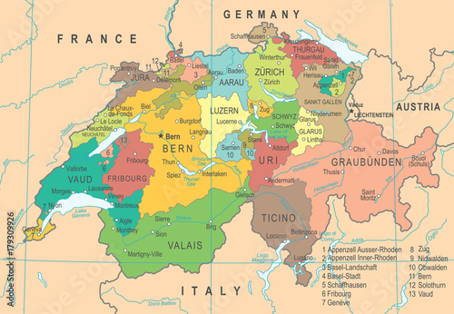 Switzerland Map - Vector Illustration