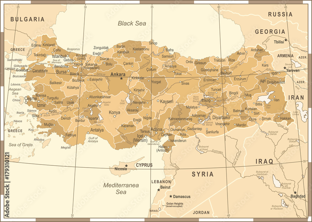 Fototapeta premium Turkey Map - Vintage Vector Illustration