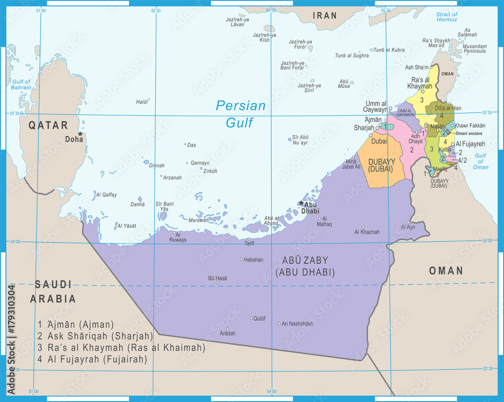 United Arab Emirates Map - Vector Illustration