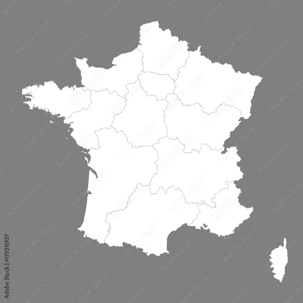 High quality map France with borders of the regions