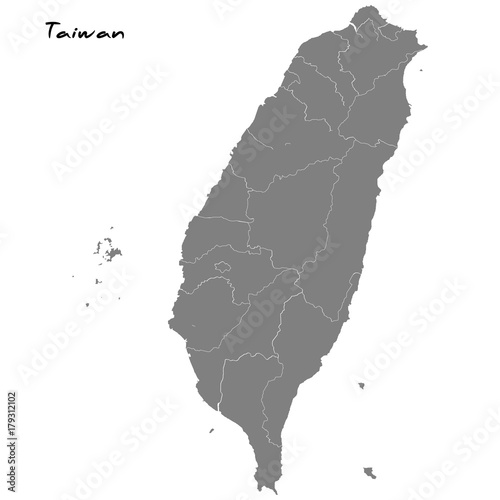 High quality map Taiwan with borders of the regions
