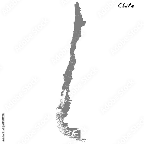 High quality map Chile with borders of the regions