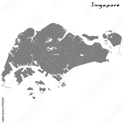 Photography High quality map Singapore with borders of the regions