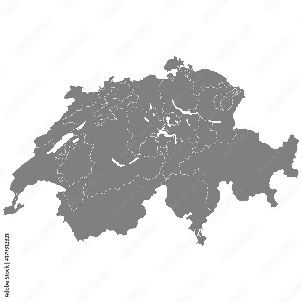 High quality map Switzerland with borders of the regions