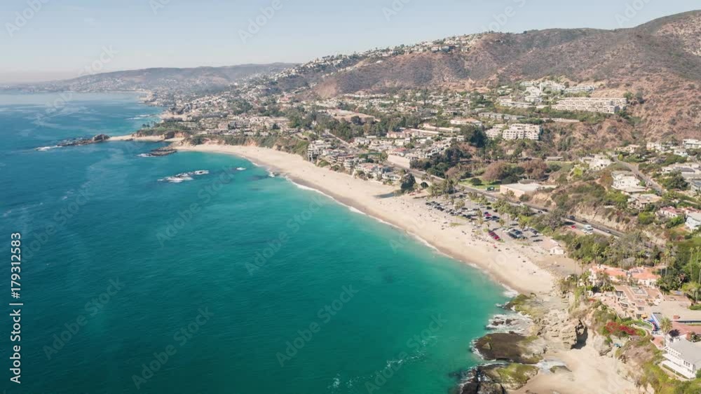 Aerial view of beautiful tropical island with white sand beach hotels