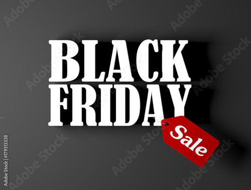 Black friday 3D text with red sale tag isolated on black backgro