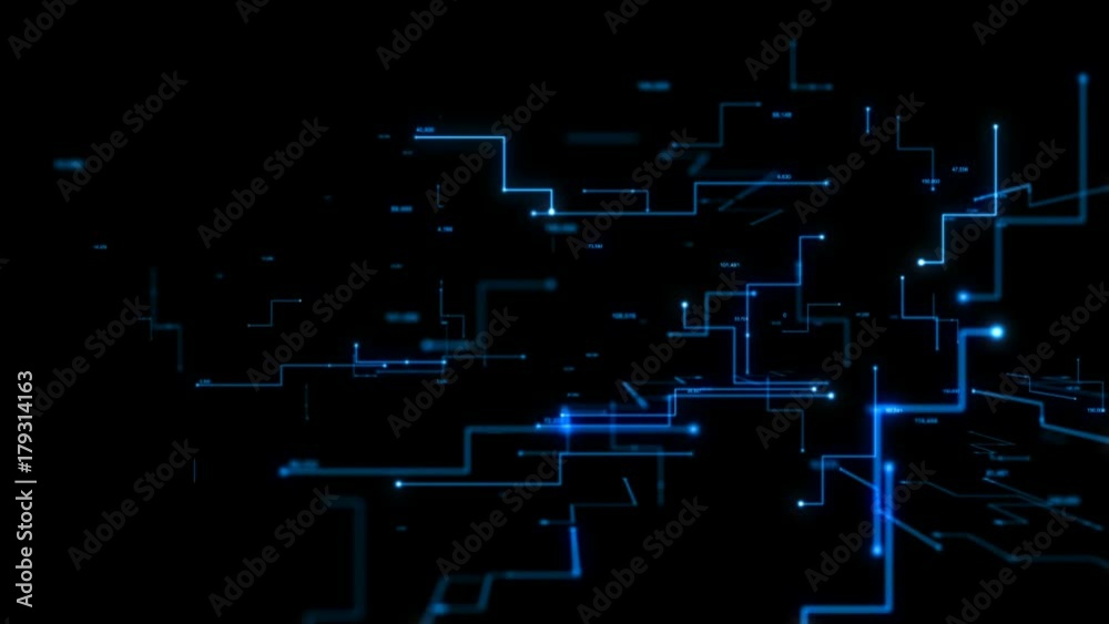 4K Animation 3D abstract dark background moving dot and line metaphor cyber futuristic data transfer network connection concept