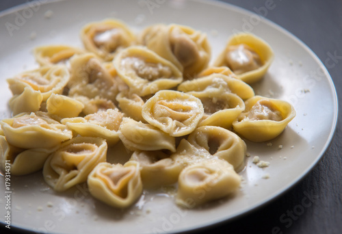 Tortellini with cheese sauce and butter