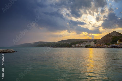 Sunset in the bay of Balchik town, Bulgaria, Black sea coast