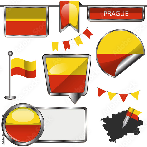 Glossy icons with flag of Prague