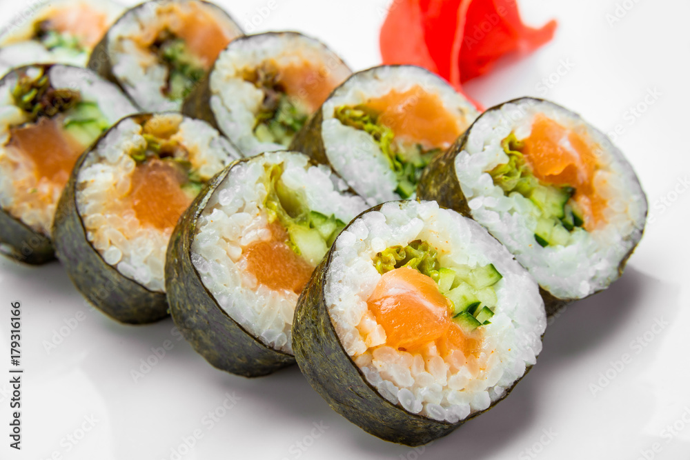 Japanese traditional sushi food and rolls with fresh seafood Japanese traditional sushi food and rolls with fresh seafood