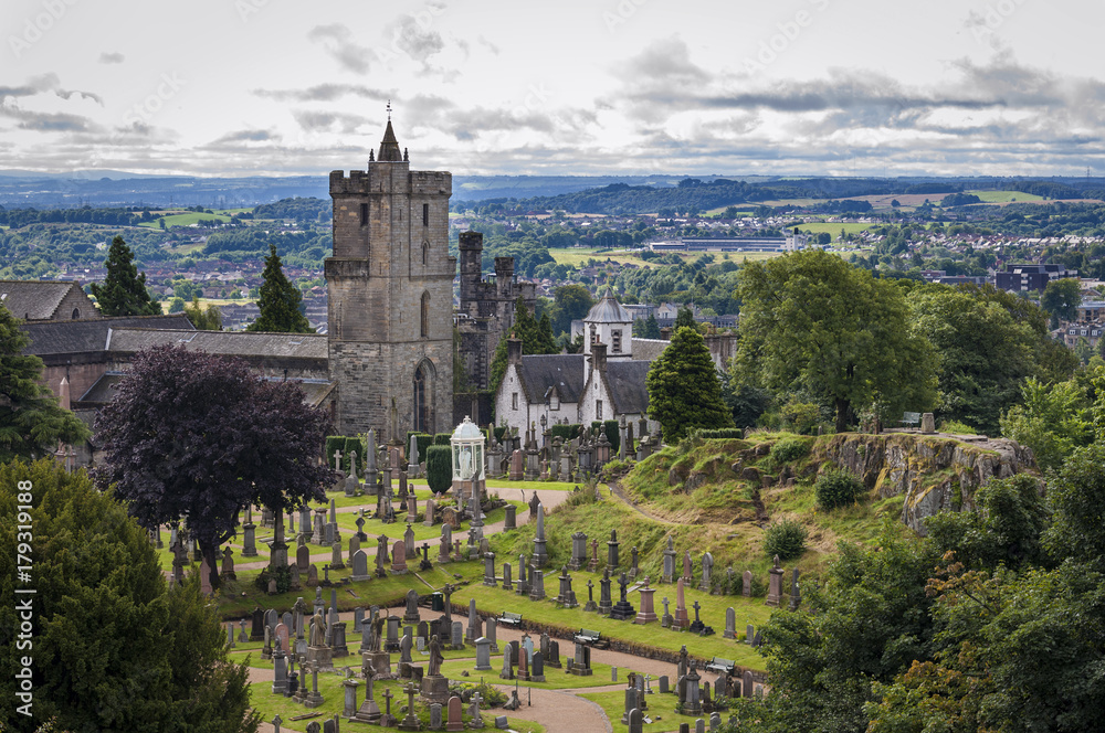 View of the cemetery behind the Church of the Holy Rude, in Stirling, Scotland, United Kingdom. 