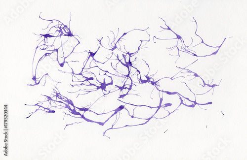 Abstract watercolor on paper. Background neurons violet